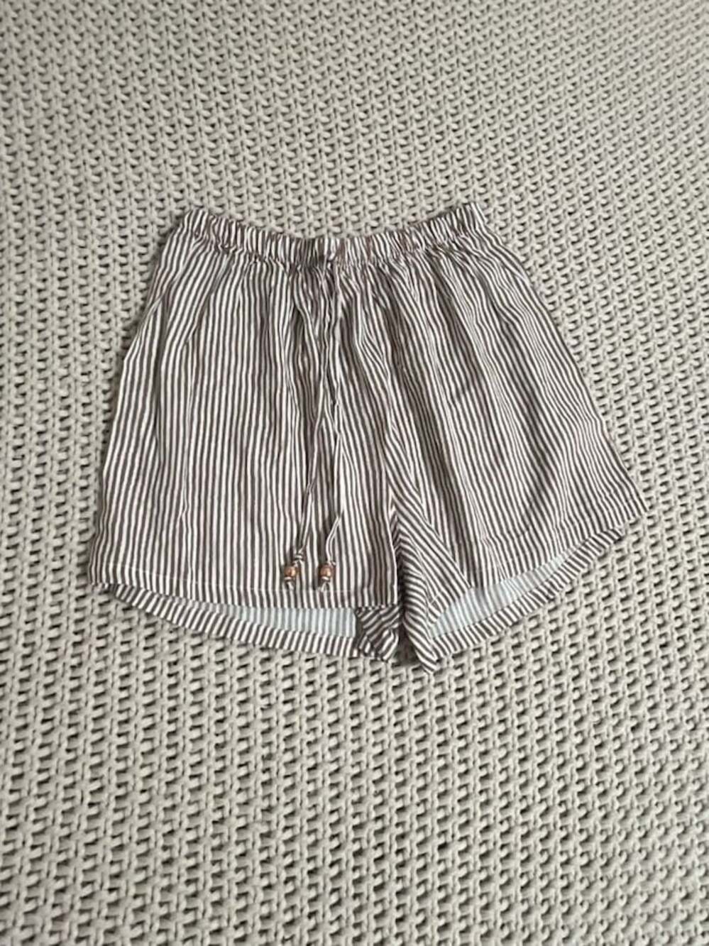 Salty Lemon Women's Brown and White Striped Drawstring Beach Shorts